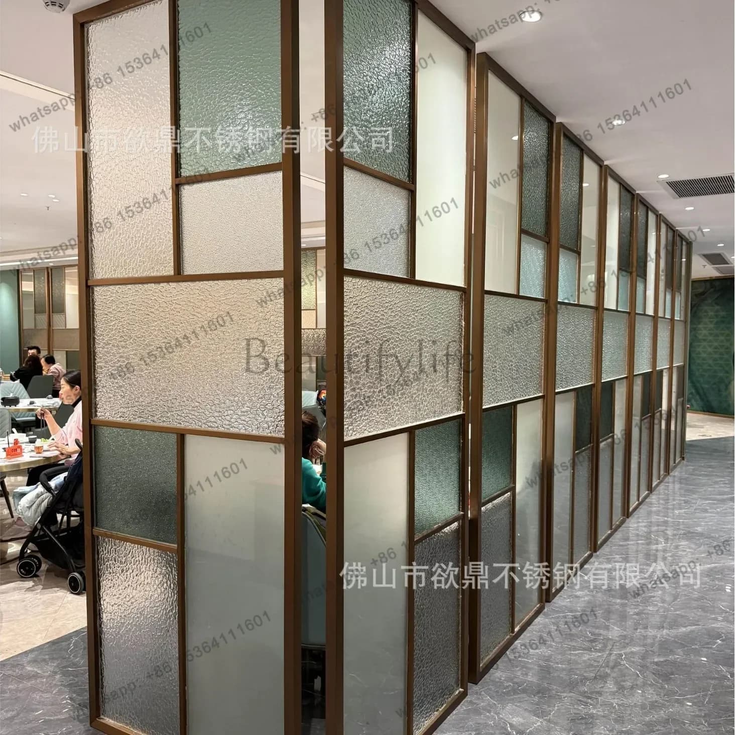 A51 Light luxury stainless steel art glass partition hotel clubhouse villa wired tempered water ripple screen