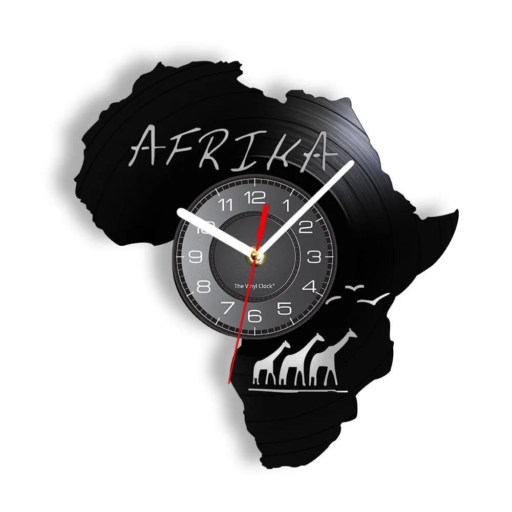 Africa Animals Wildlife Nature Giraffe Vinyl Wall Clock Art Nursery Wall Decor Hanging Vinyl Record Time Clock Unique Gift