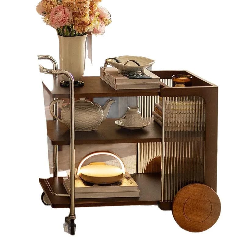 French retro trolley storage living room sofa coffee table bedroom bedside snacks wine cabinet rack mobile