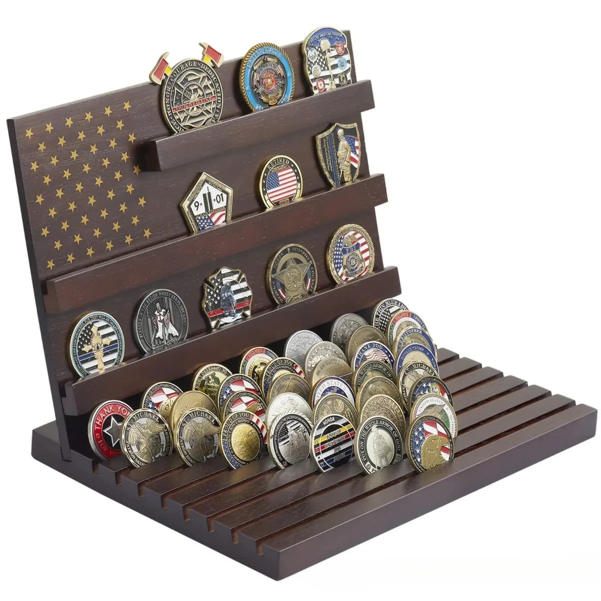 Coin Display Stand Organizer Wooden Collectible Holder Rack Desktop Decor Showcase Storage Shelf Gift for Collectors