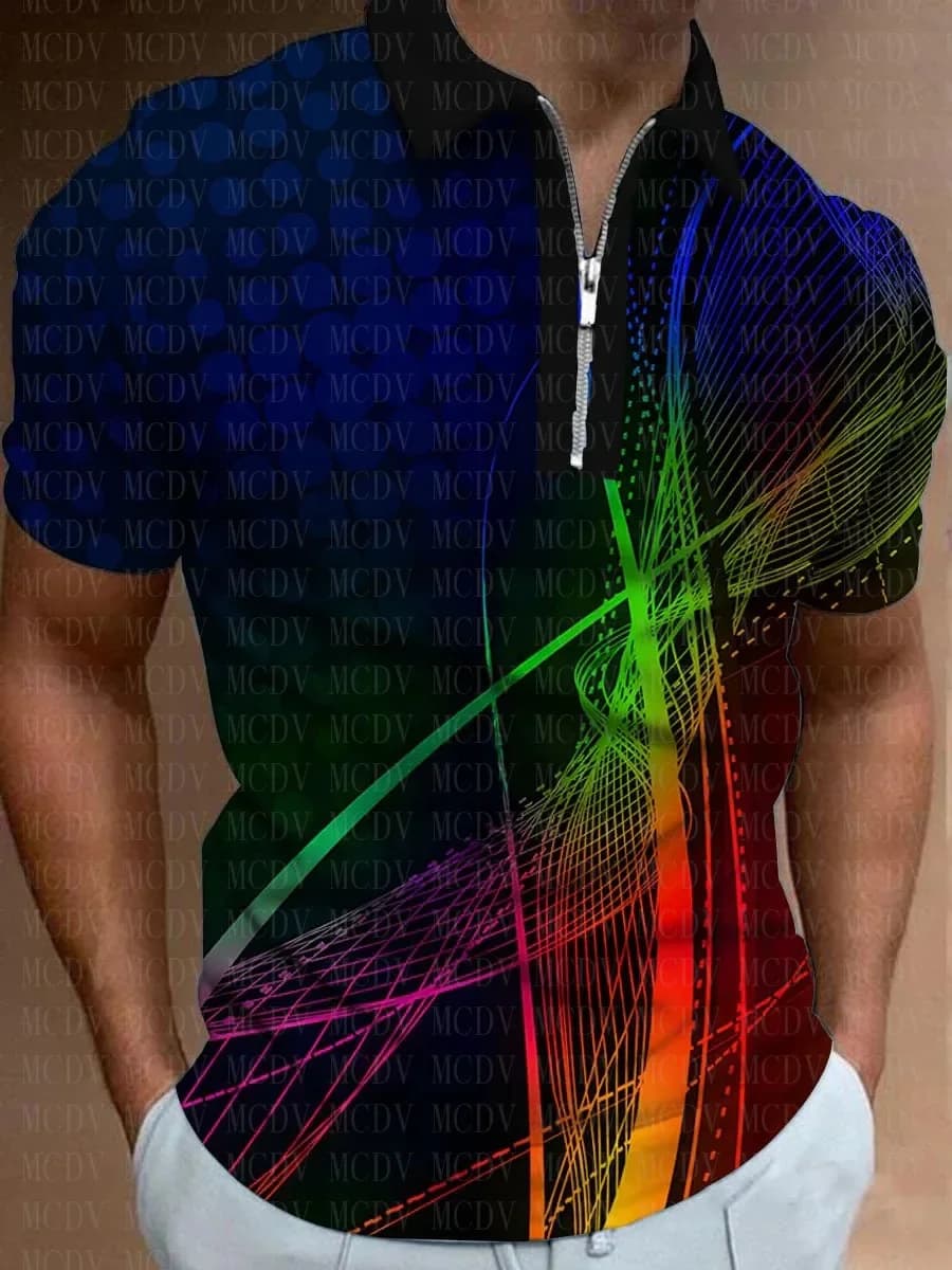 Rainbow Gradient Art Printing Polo Shirt 3D Printed Polo Shirt Summer Men's Tops