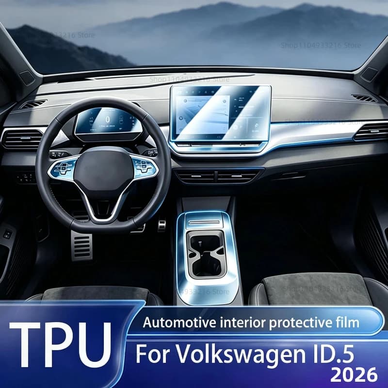 Transparent TPU Protective Film Anti-scratch For Volkswagen ID.5 2026 Car Interior Center Console Dashboard Navigation Pre-cut