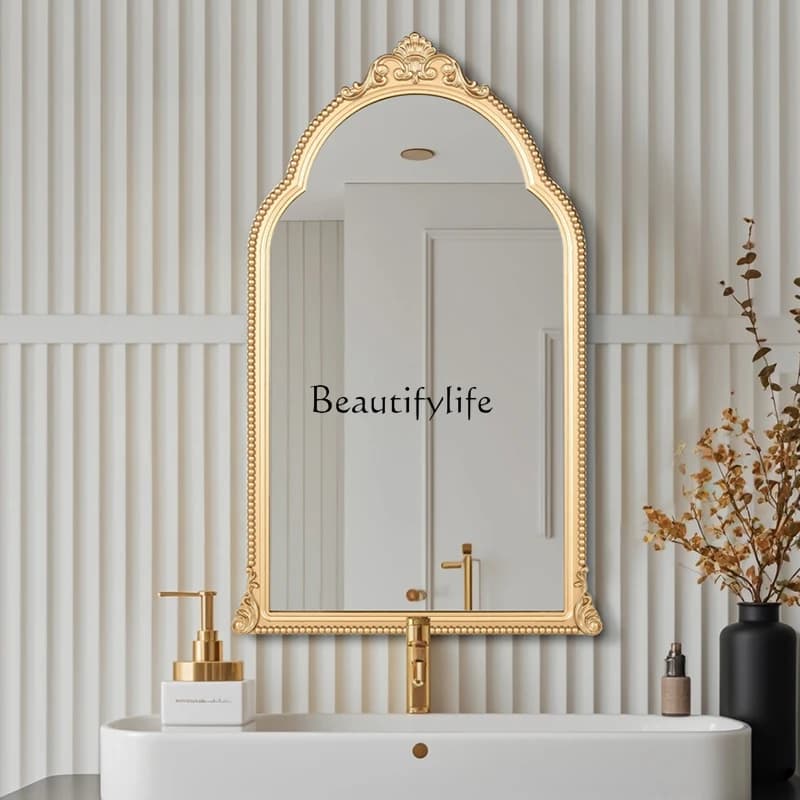 04**French retro mirror American dressing European fireplace decoration retro carved bathroom mirror