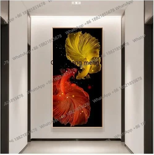 Modern Chinese decorative tempered film crystal porcelain painting printing bedroom lucky fish artwork