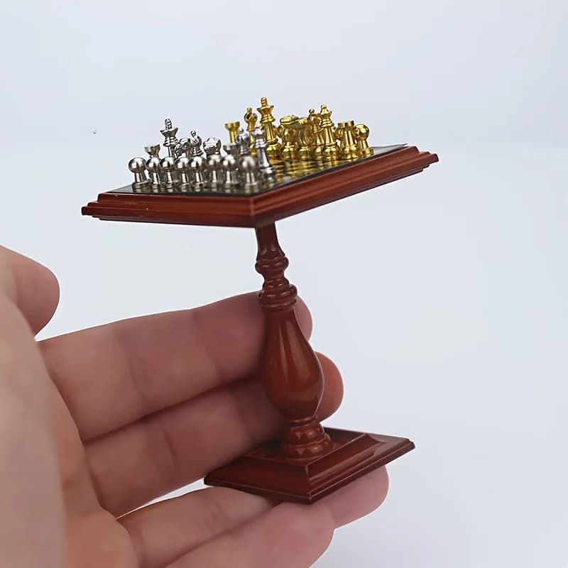Mini Chess Set Metal Board  Table Version Tiny Home Decor DIY Collector's Display Easter Birthday Creative Gift