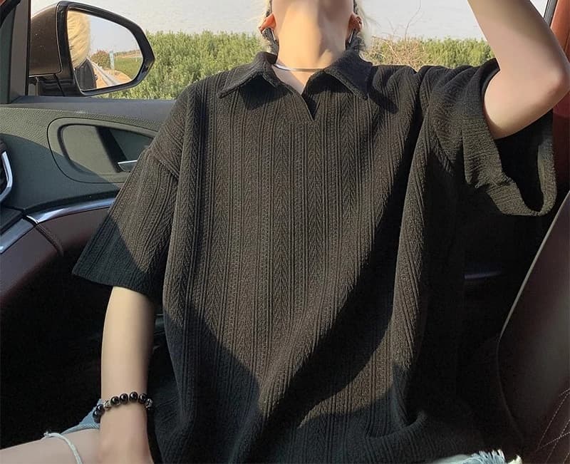 Wheat Ear Pattern Short-sleeved T-shirt Men's 2026 Summer Loose Casual Gray T-shirt Lapel Polo Shirt Men's