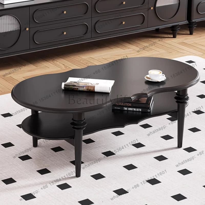 French Retro Solid Wood Round Coffee Tables Mid - Century Style Black Living Room Coffee Tables Creative Home Furniture FYCT
