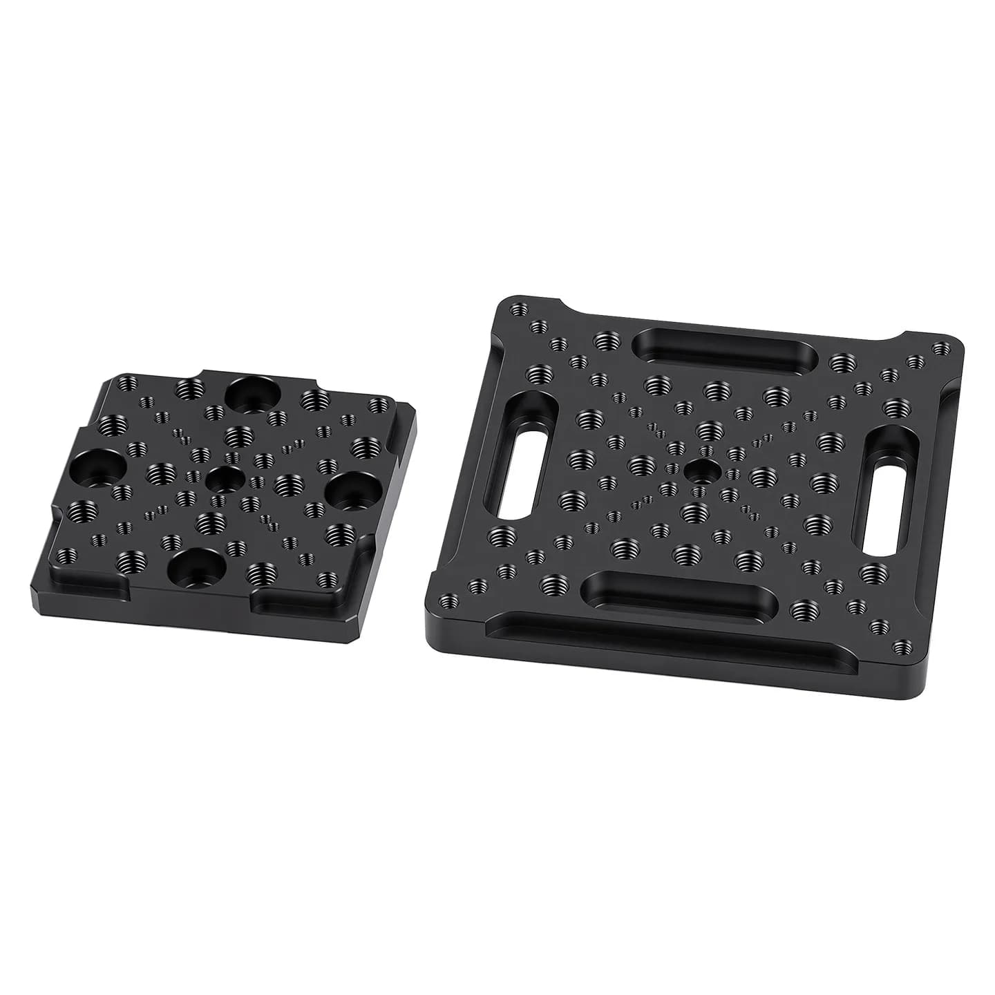Universal adapter plate for linear stages compatible with optical boards featuring M3-6 threaded holes countersunk M6 holes