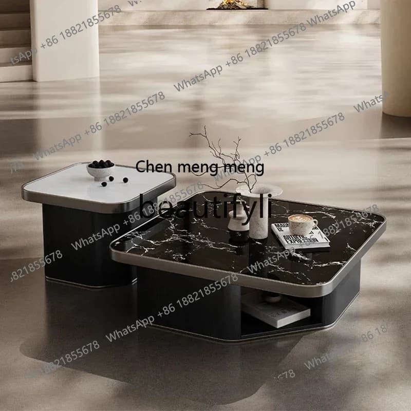 cn8350 ss Light Luxury Super Crystal Stone Coffee Table Set Small Apartment Square Living Room Coffee Table High-End Feel