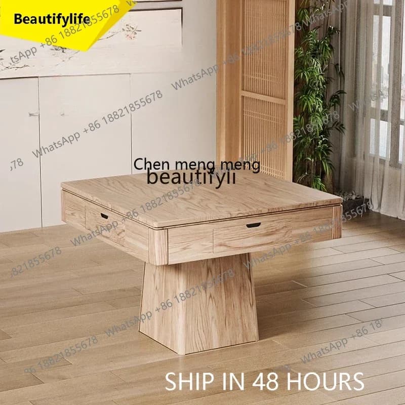 cn8350 ssSolid mahjong table, dining table, dual-purpose mahjong machine, automatic silent coffee table, one-piece log wind