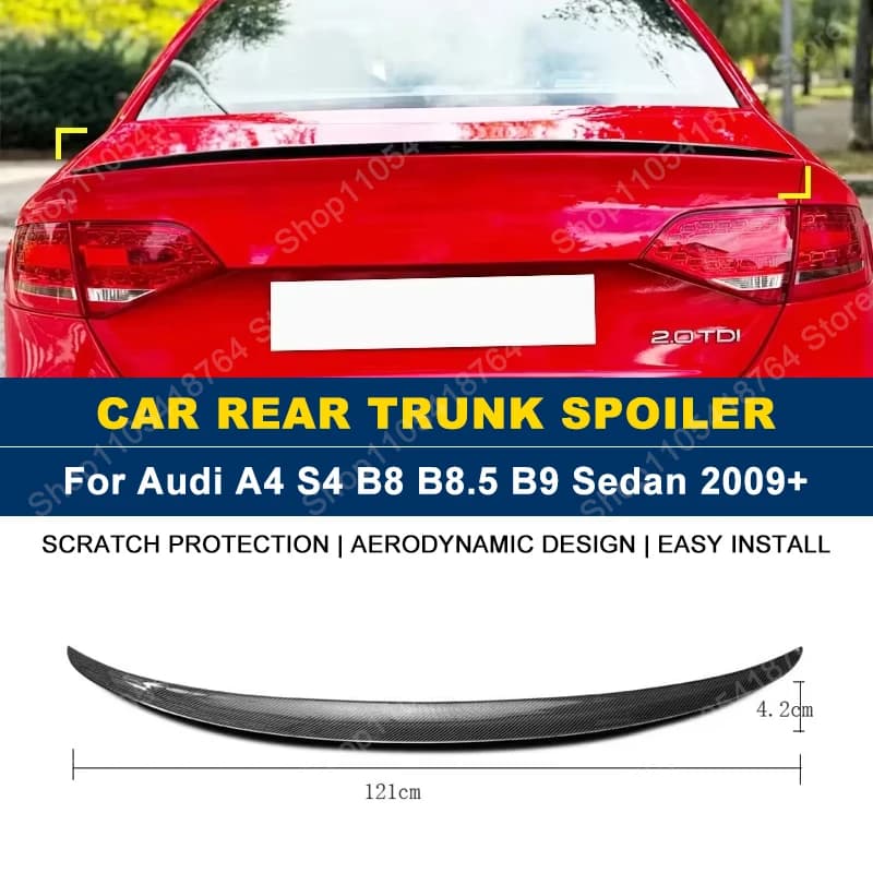 For Audi Accessories A4 S4 B8 B8.5 B9 2009+ Car Rear Trunk Boot Spoiler Wing Lip Body Kits Gloss Black Soft Plastic