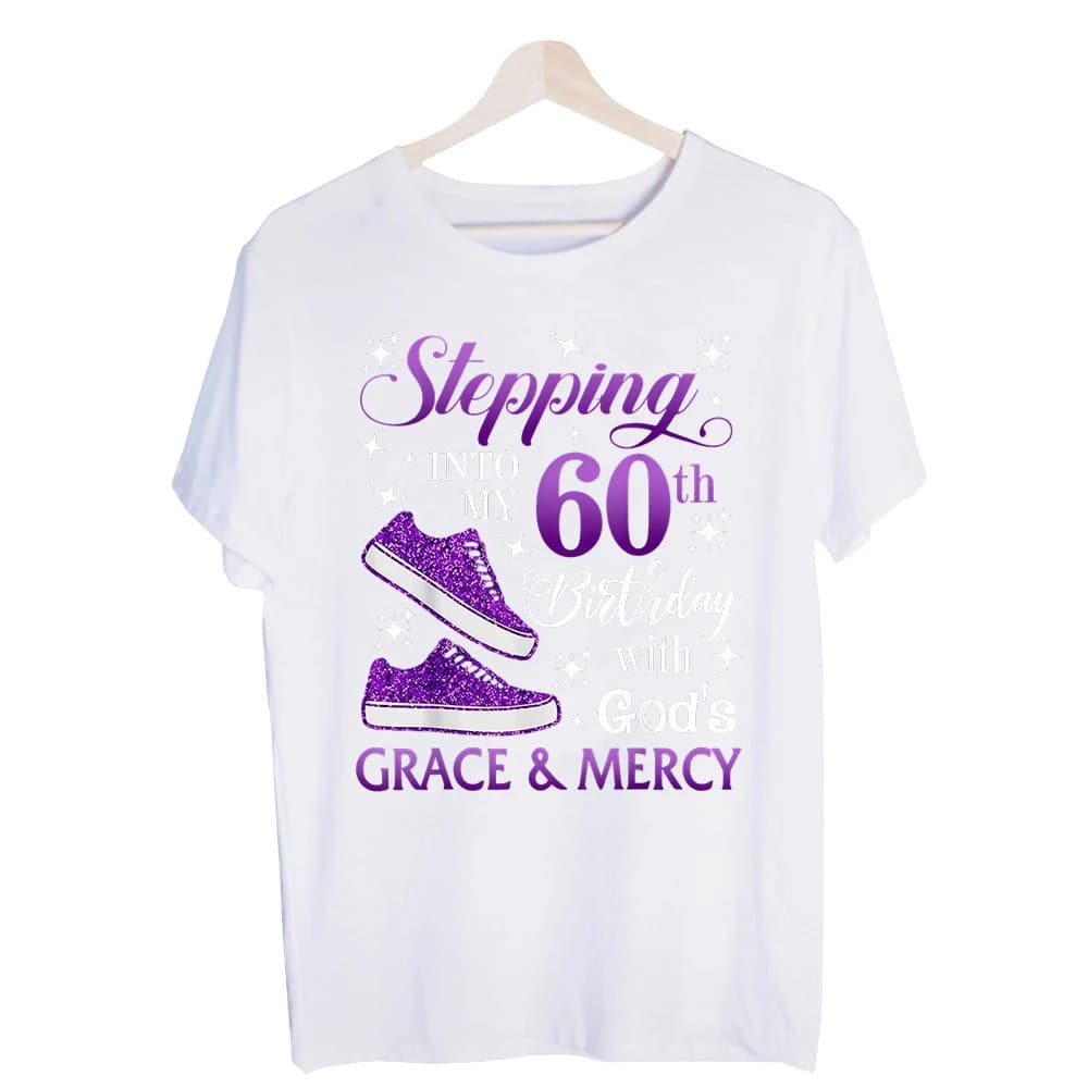 Women's 60th Birthday Sneaker Graphic Tee, Short Sleeve Crew Neck T-Shirt for Casual Celebrations and Daily Wear