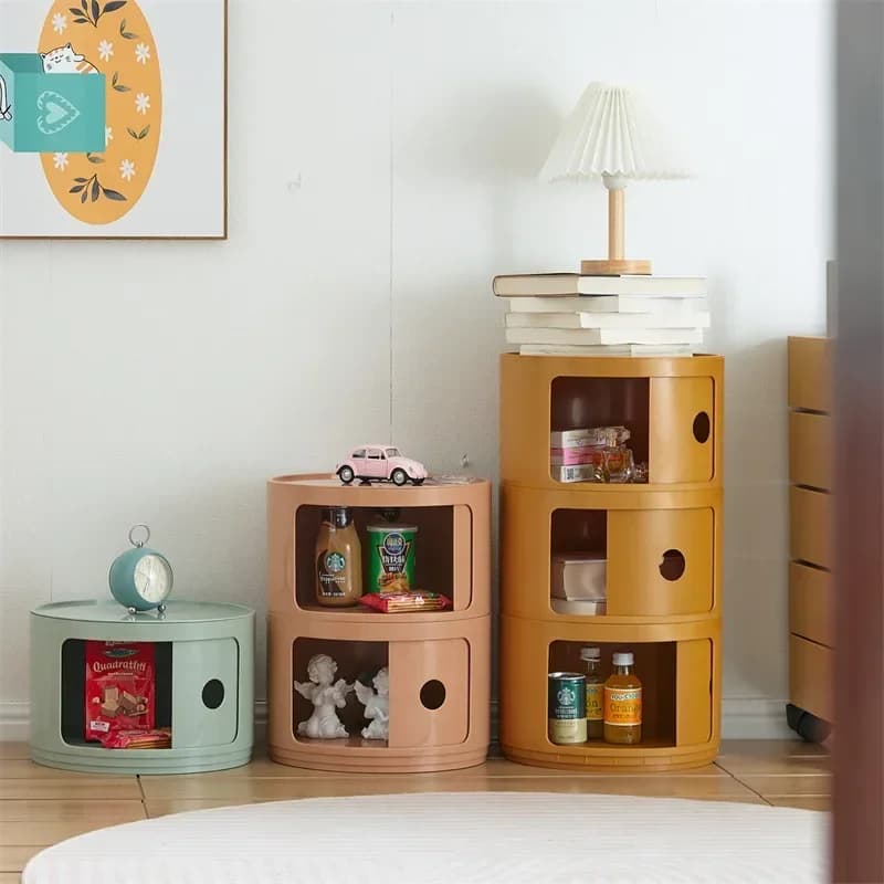 Nordic simple round cabinet sliding door bedside table multi-layer round storage cabinet living room sofa side cabinet