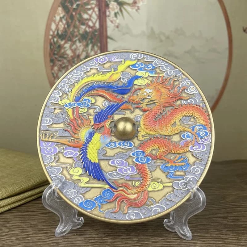 Yellow zodiac , wedding dragon and phoenix , four mythical beasts, nine dragons, green mirror, copper craft