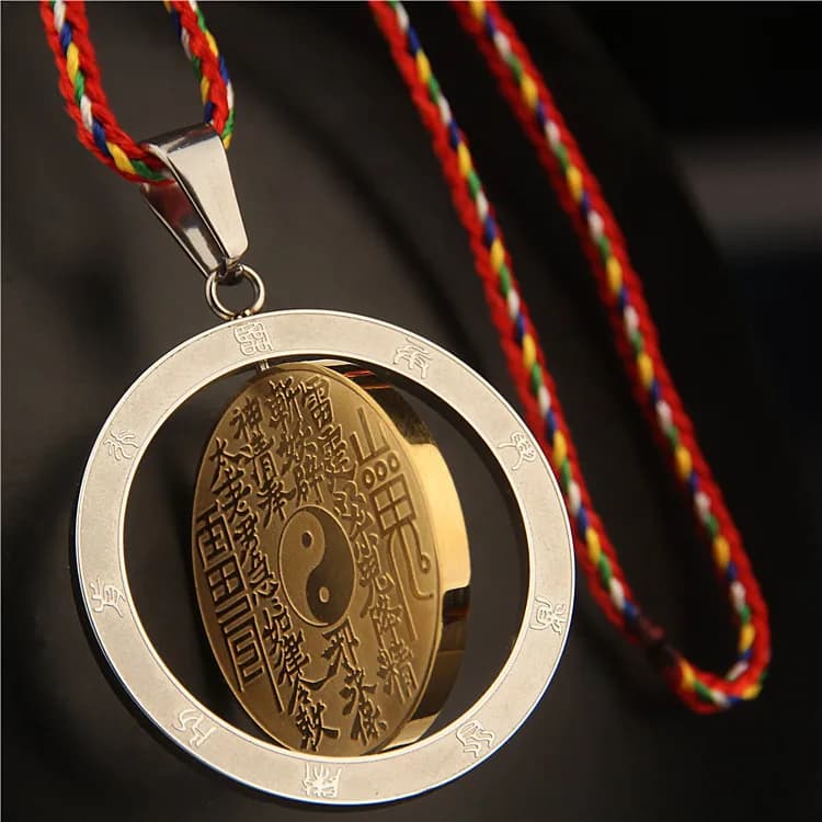 Rotatable Stainless Steel Pendant with Bagua Taiji Pattern Shan Gui Coin Design