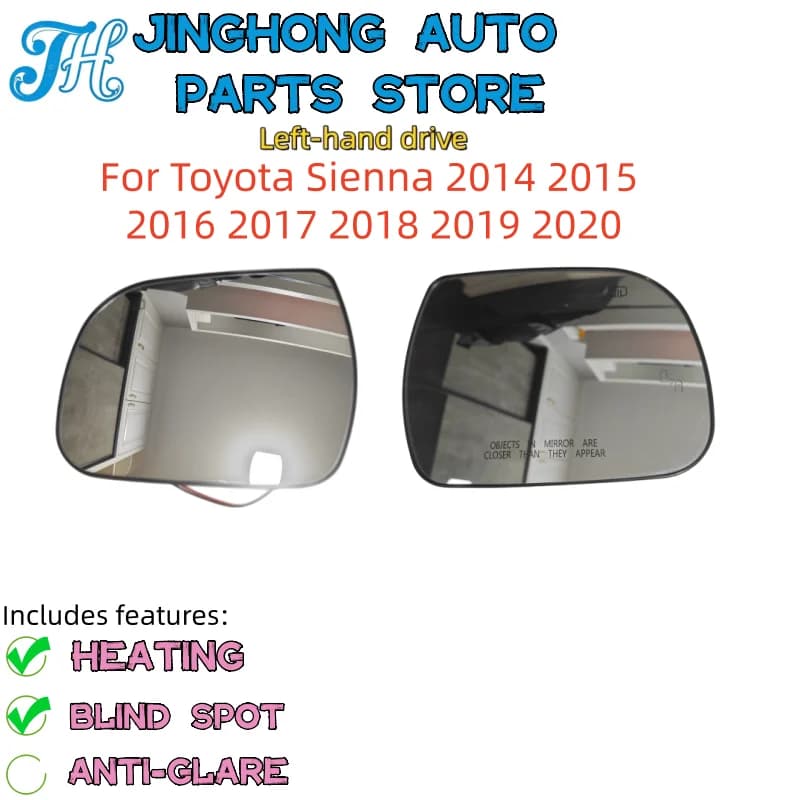 For Toyota Sienna 2014 2015 2016 2017 2018 2019 2020 Models Rearview Mirror Glass with Heated Blind Spot Warning
