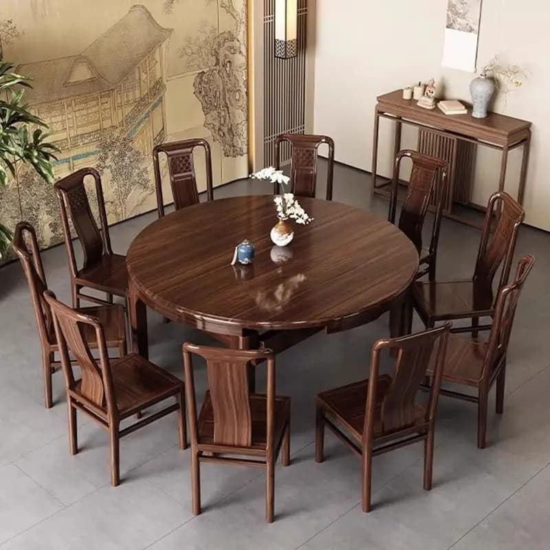DSA new Chinese-style solid wood dining table and chair combination retractable folding square and round round table for home