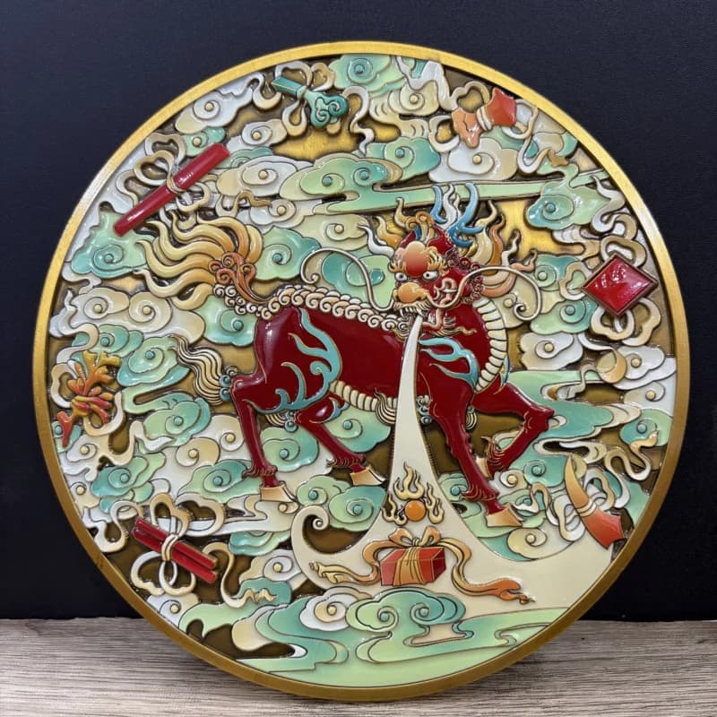 Miscellaneous Collection: Old Patina Bronze Qilin Tray Ornament for Home and Office Desktop Decoration