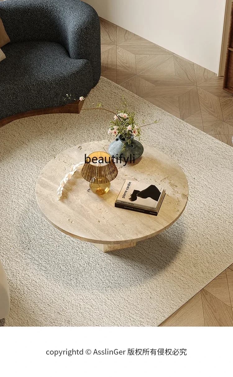 ss8350 Natural travertine round coffee table living room household, small tea table