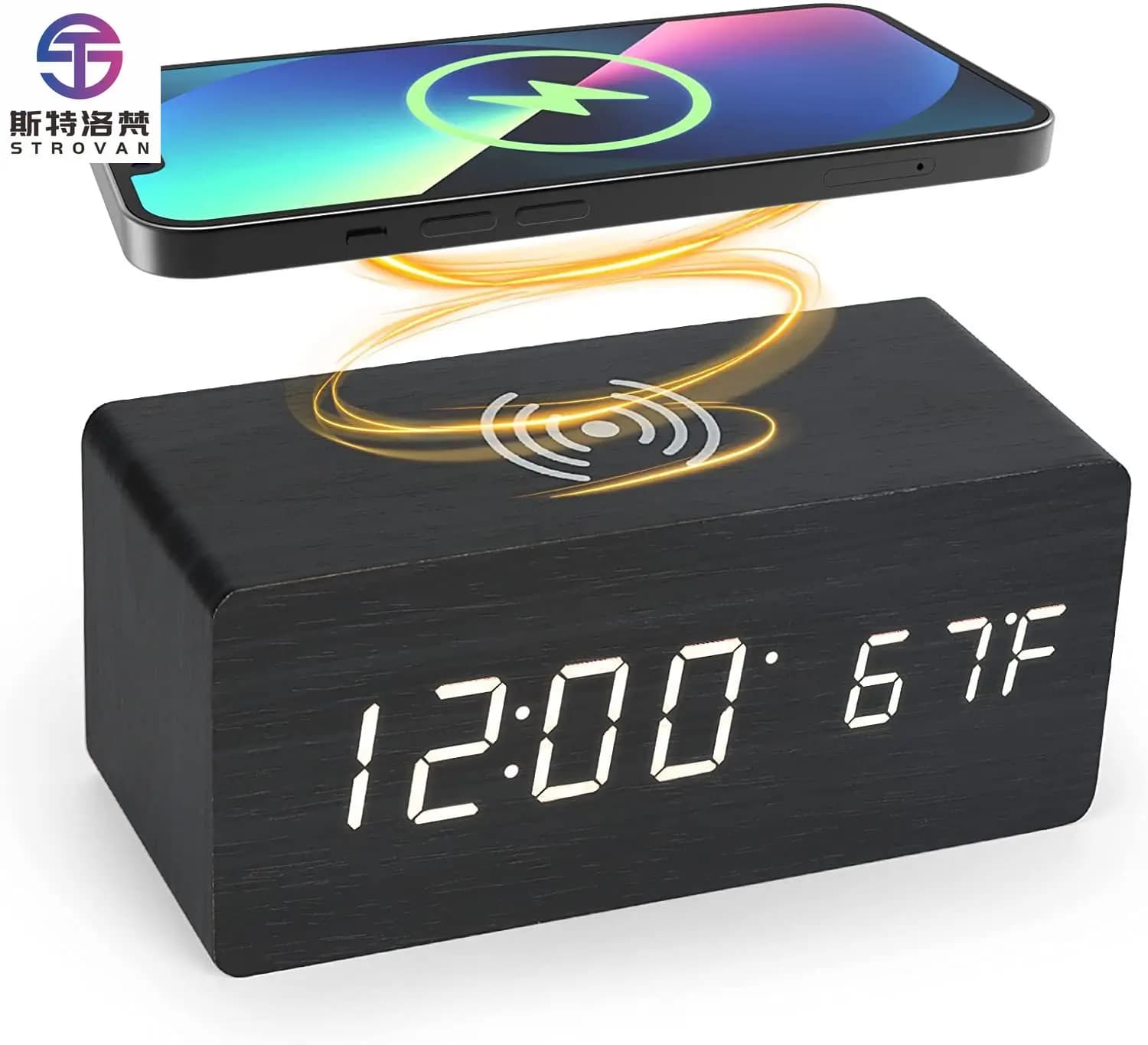 Adjustable Brightness LED Wooden Digital Desk Alarm Clock with Calendars for Back to School Wood Table Clock