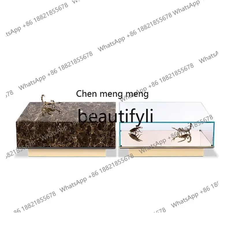zqxCreative marble coffee table combination light luxury villa home tempered glass coffee table square