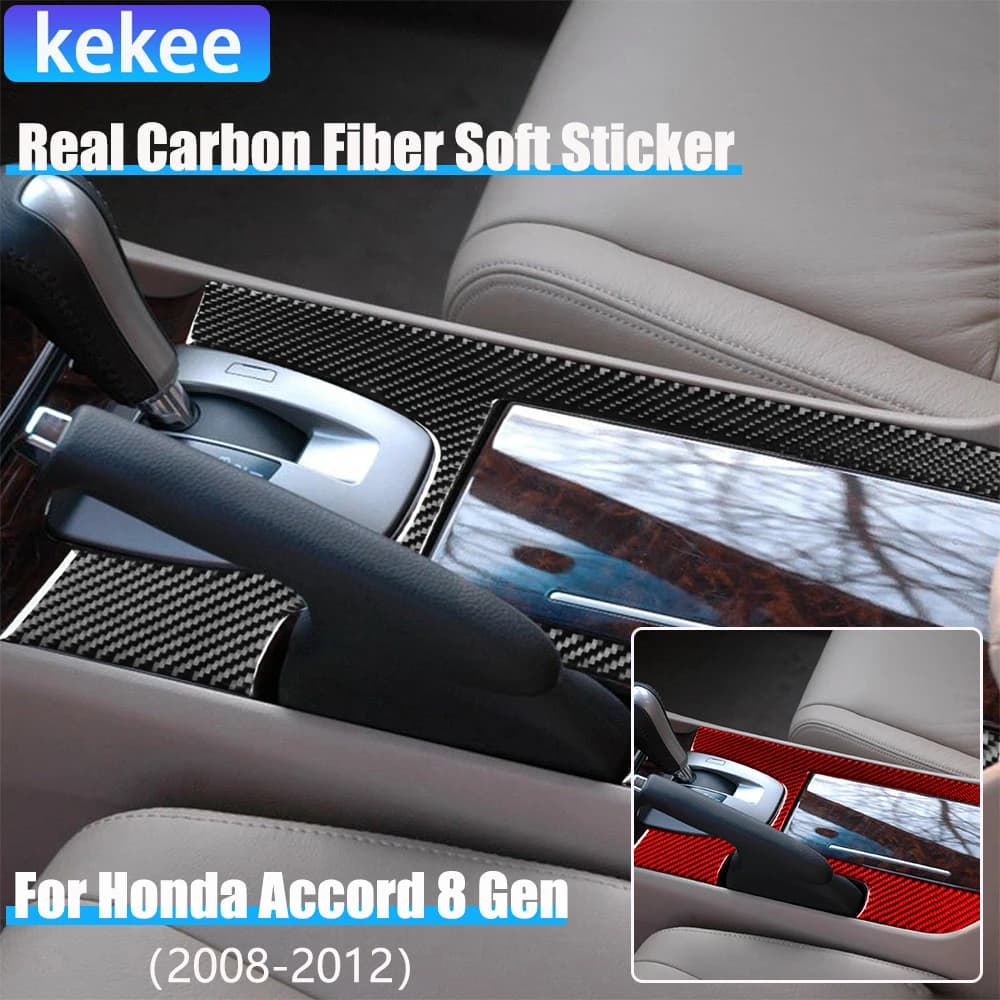 Real Carbon Fiber Car Accessories Gear Shift Panel Cover Modified Soft Sticker For Honda Accord 8th Gen 2008 2009 2010 2011 2012