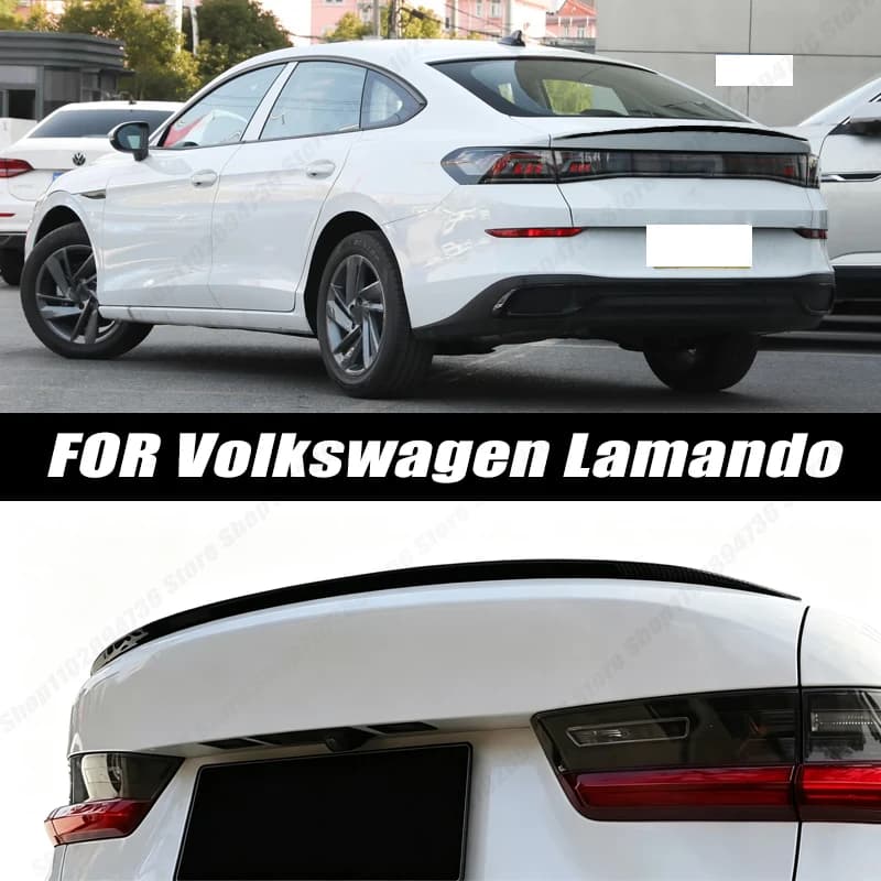 120CM Glossy Black Soft Rubber Universal Rear Trunk Spoiler 5D Carbon Look Tail Wing Fit For Volkswagen Lamando Car Accessories
