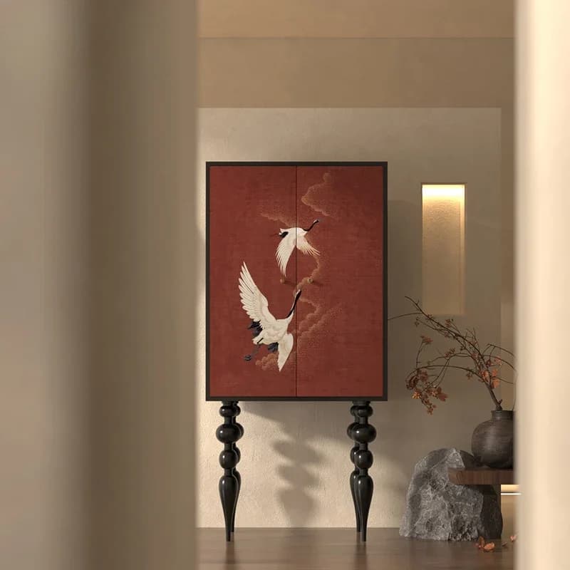 SGF Chinese style living room vertical cabinet storage integrated multi-functional solid wood decorative cabinet