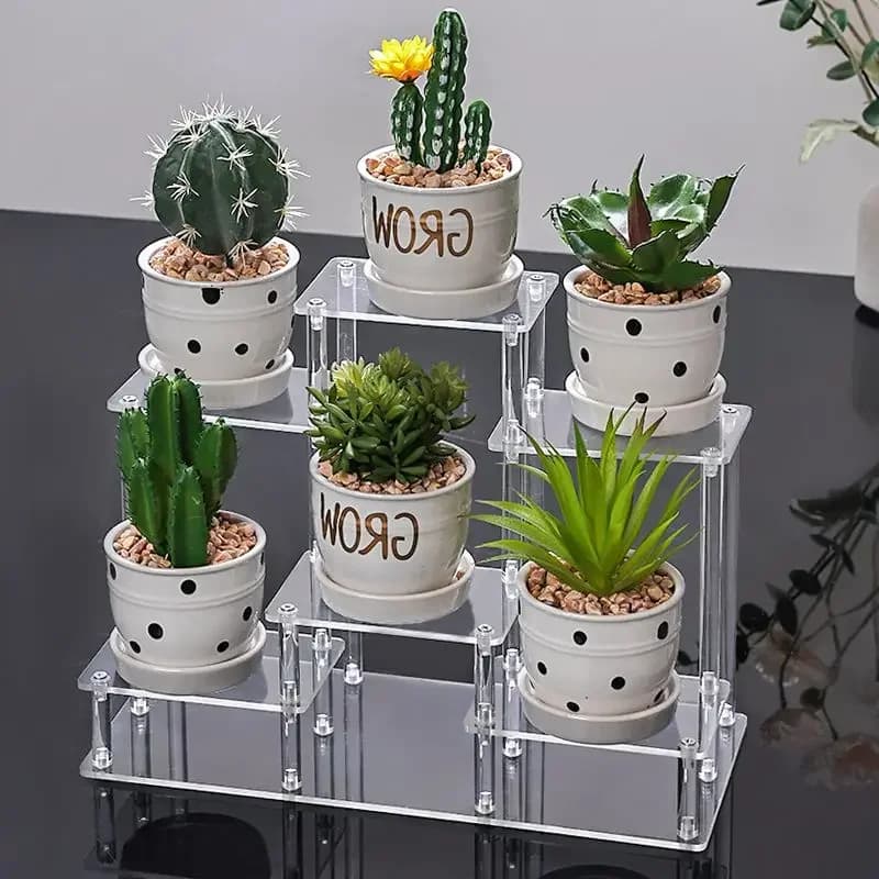 Office Succulent Potted Plant Display Rack, Transparent Acrylic Stepped Storage Rack, Desktop Countertop Storage Rack