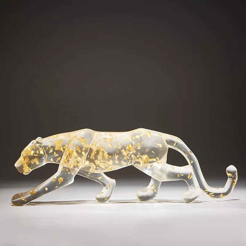 Gold Leopard Print Resin Decoration, Office Desk Sculpture Crafts, Home Living Room Desk Sculpture Decoration