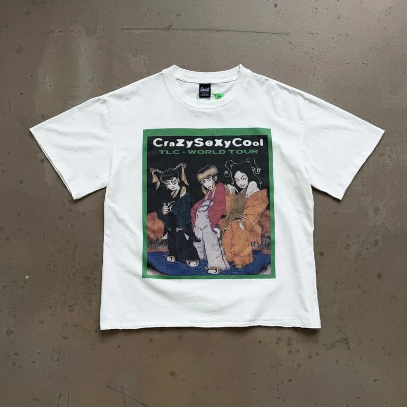 Latest White High-End Summer Crew Neck Printed Teen Crew Neck Men's Women's Casual Loose-Fit SAITN T-Shirt