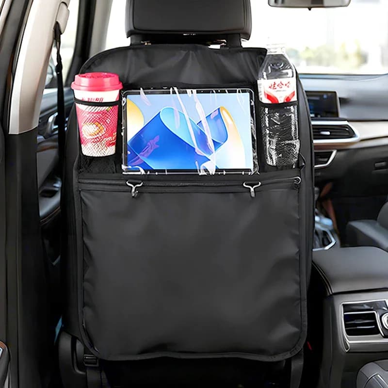 Car Seat Back Storage Bag Upgraded 3-Pocket Auto Organizer Hanging Bag with Tissue Cup Holder Anti Kick Pad Auto Accessories