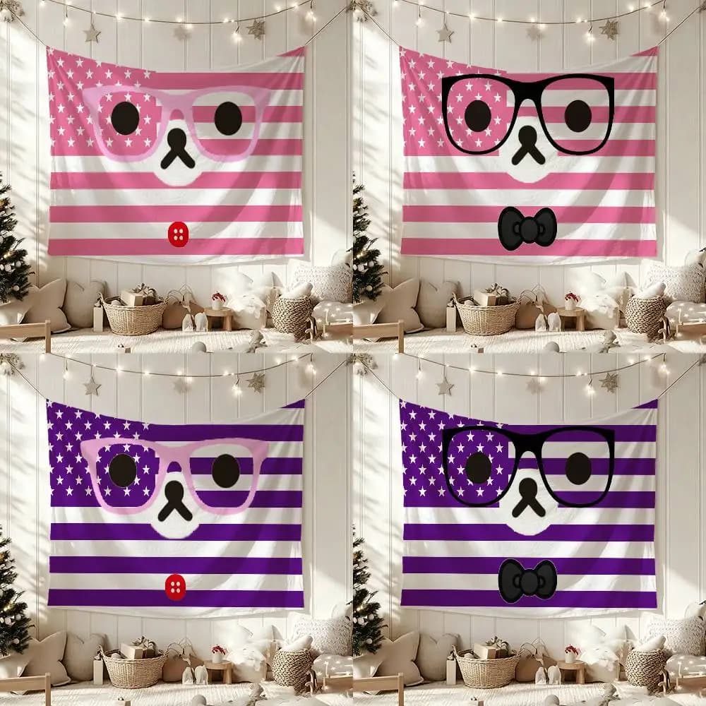 Cartoon Glasses Cute Bear Flag Outdoor Decorations for Bedrooms Home Decor Items Decoration Banners