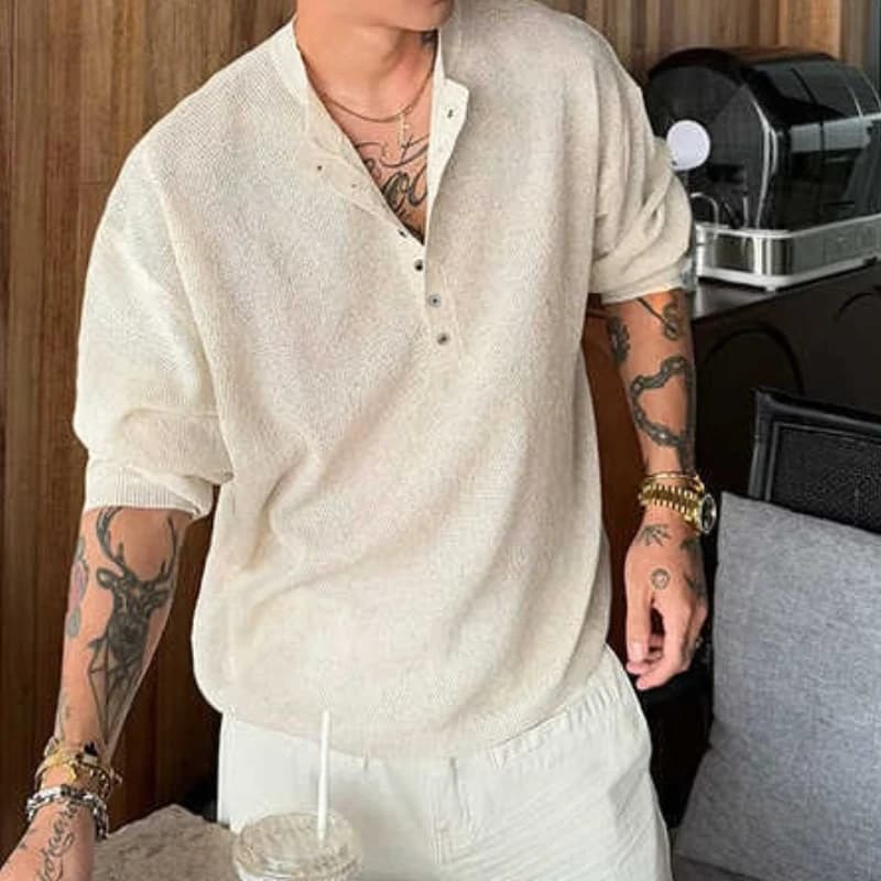 Summer Loose Long Sleeved T-shirt Men's Casual Thin Cut Hollow Top