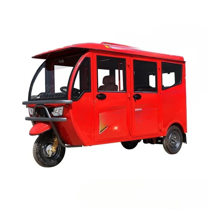 Fully enclosed electric tricycle carries passengers to pick up children at home