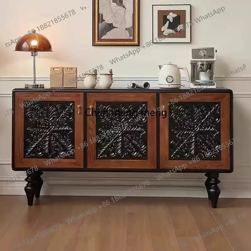 ZJFrench retro solid wood dining side cabinet storage display cabinet decorative drawer wall cabinet