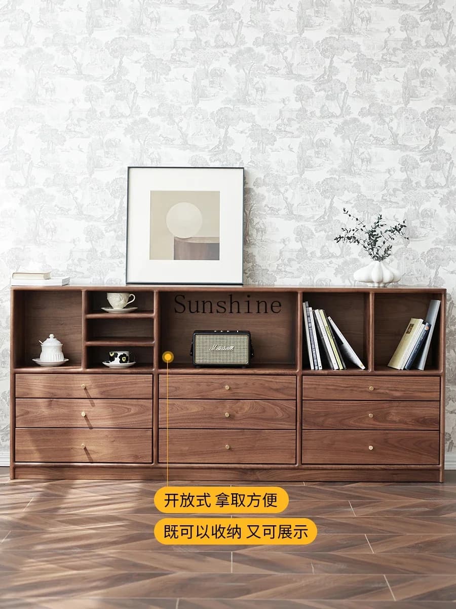 Black walnut combination floor-to-ceiling solid wood storage living room multi-functional bookshelf display cabinet  FT