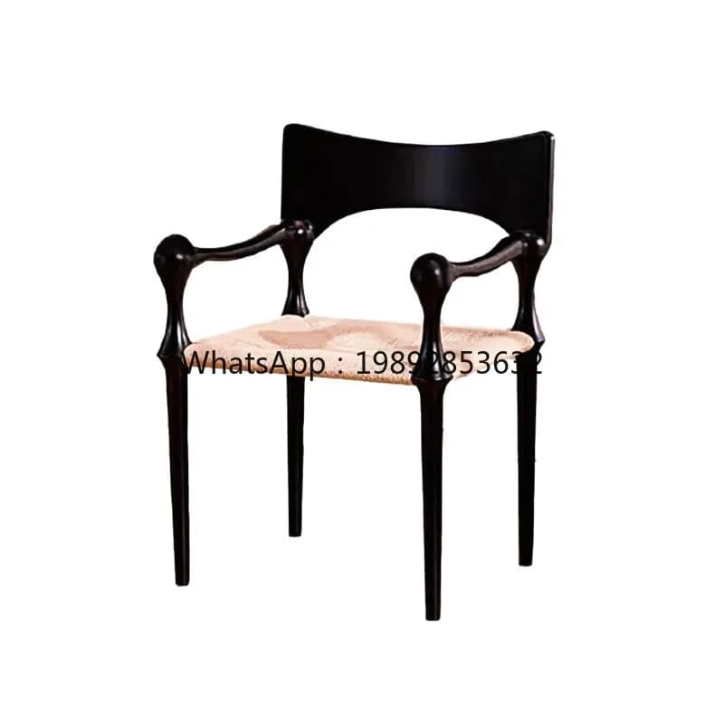 LYY Solid Wood Rattan Dining Chair Leisure Chair Vintage Style Homestay Home Use Backrest Indoor Hemp Rope RattanNatural
