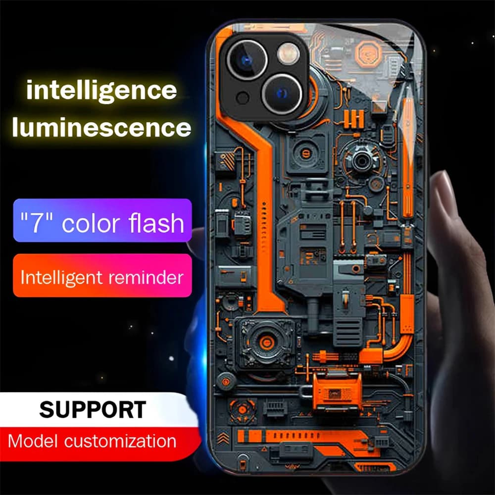 Energy Circuit Board Design Smart LED Light Glow Tempered Glass Phone Case For Samsung S25 S24 S23 S22 S21 S20 FE Plus Ultra