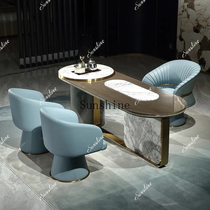 Italian modern light luxury marble tea table and chair combination kettle tea table integration  FT