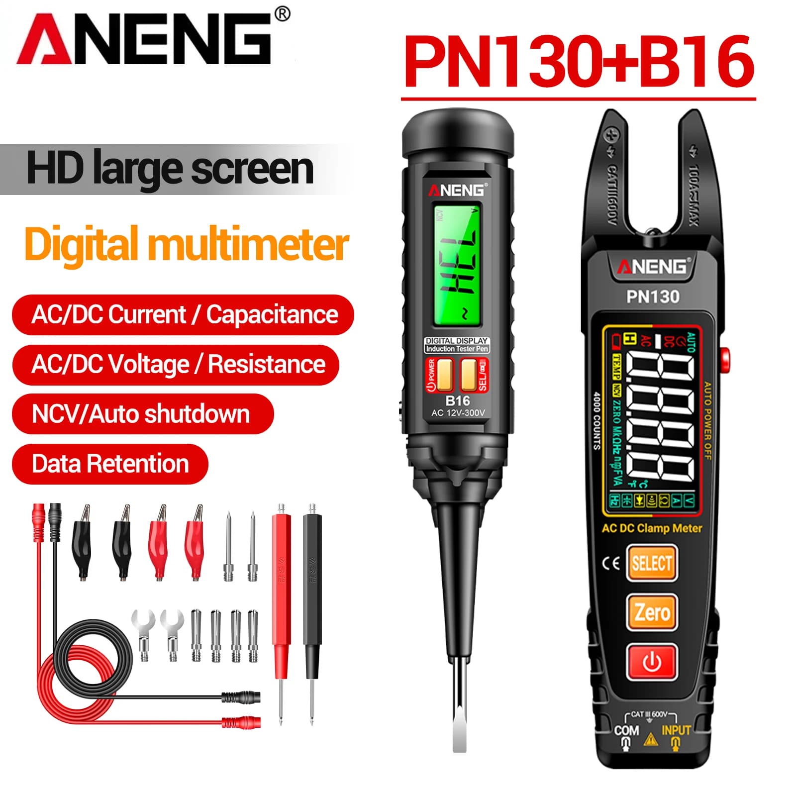 Digital Clamp Meter Multimeter Voltage Tester Pen Kit ANENG Intelligent 4000 Counts AC/DC Current Capacitance Resistance Tools