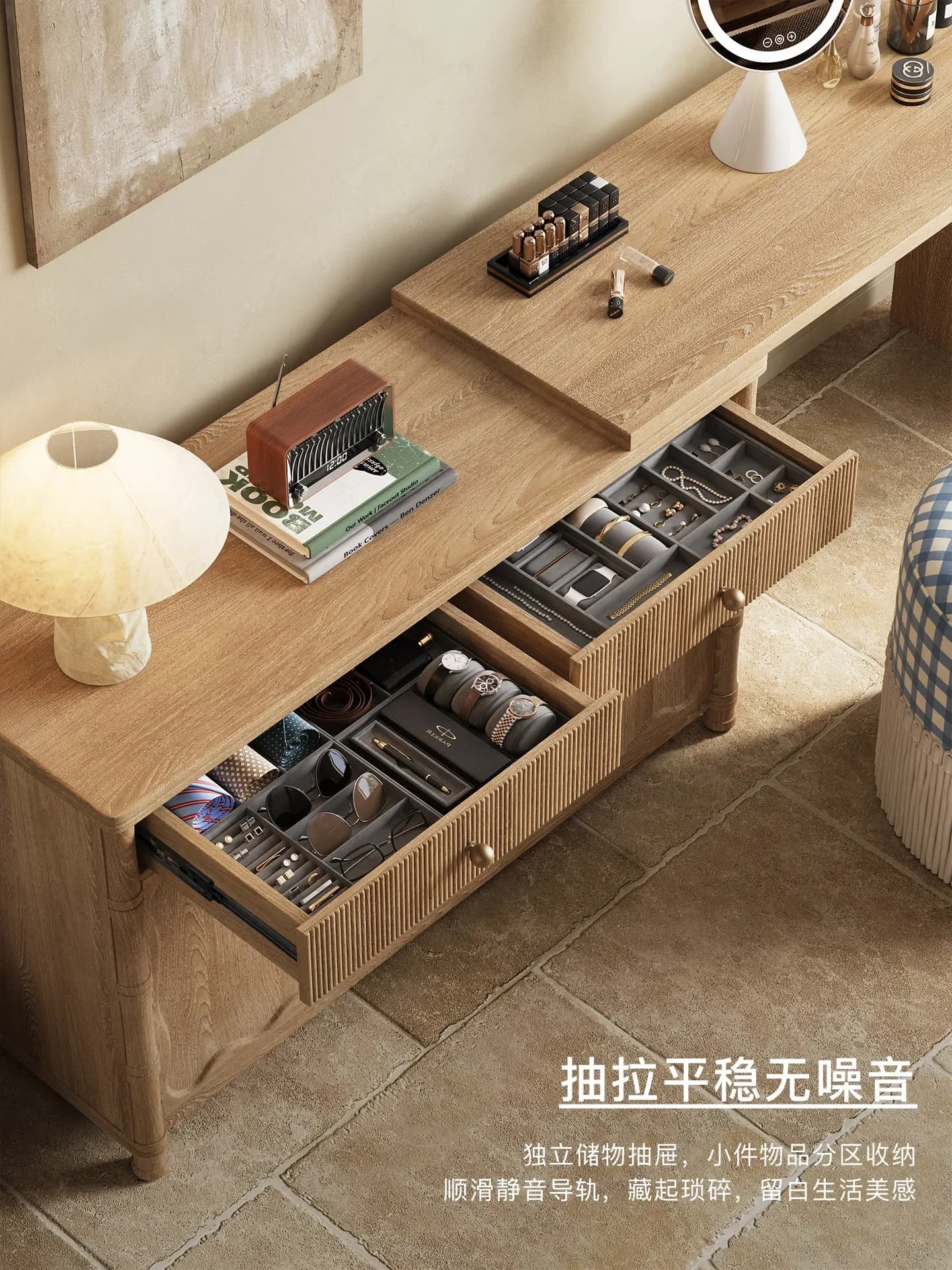 French log natural wind solid wood dresser locker integrated bedroom corner makeup table