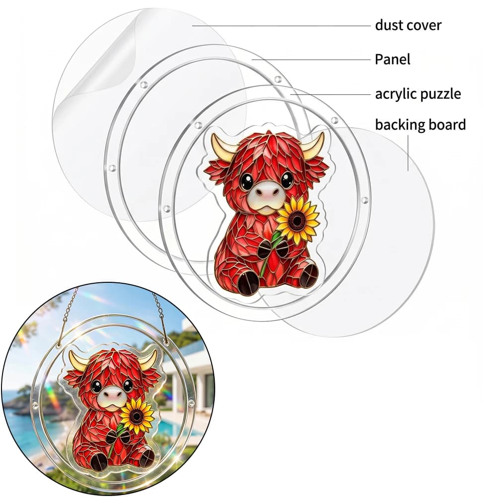 1Pc Cow Design Suncatcher 2D Acrylic Window Decor Window Art Puzzle Ornament for Indoor Home Apartment Living Room Study Room