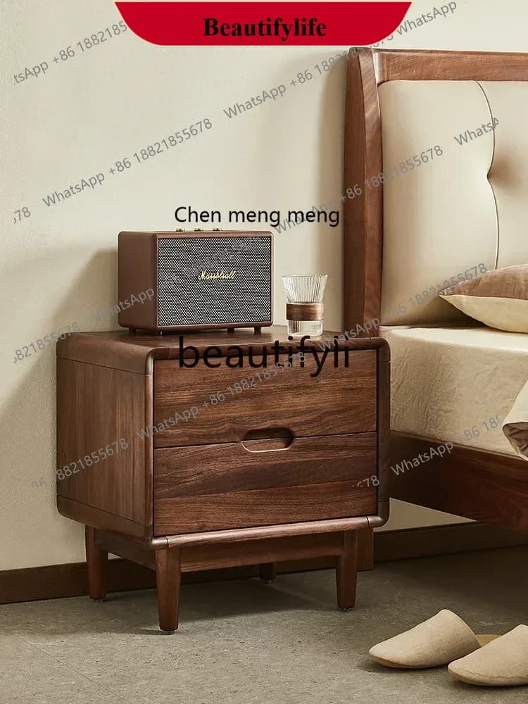 D178   North American black walnut all solid wood bedside table Nordic bedroom storage cabinet