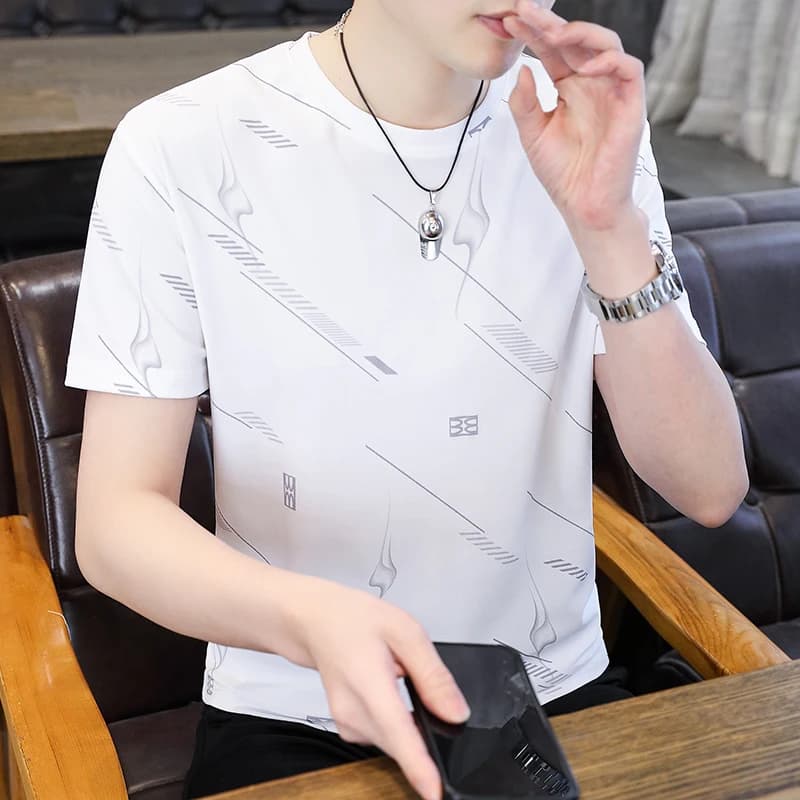 2026 Summer New Style Men's Round-neck Plaid Short-Sleeved T-Shirt Trendy Underwear Casual Short-Sleeve