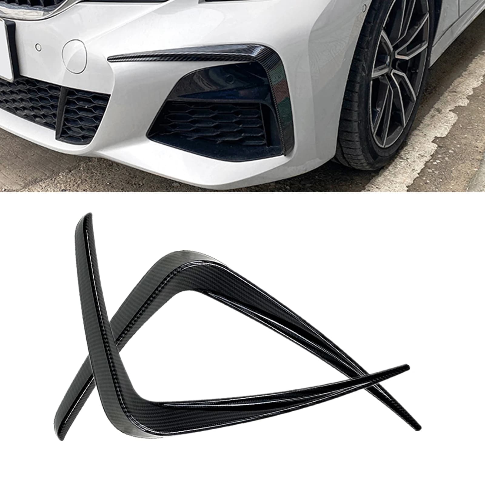 Front Bumper Side Spoiler Trim For BMW 3 Series G20 G21 G28 M Sport 2019-22 320i 325i Intake Hood Frame Cover Air Vent Splitter