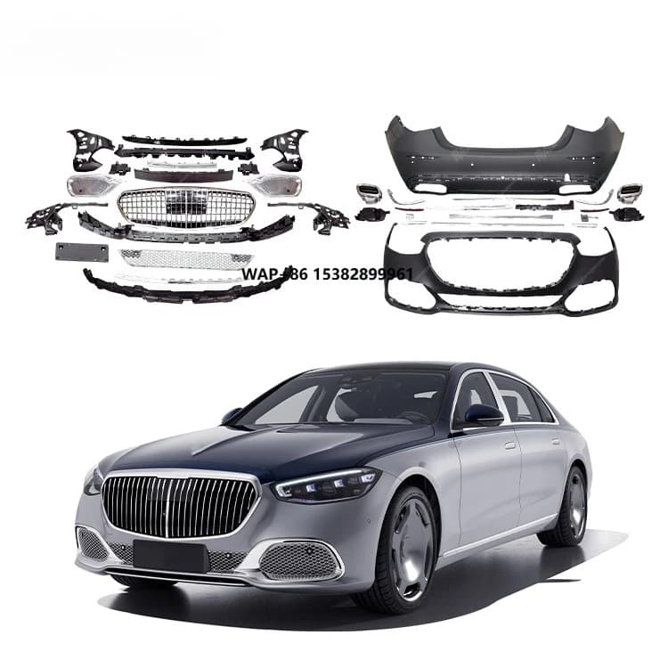2021 M style for w223 auto cars front bumper rear bumper exhaust tips grille pp material bodykit