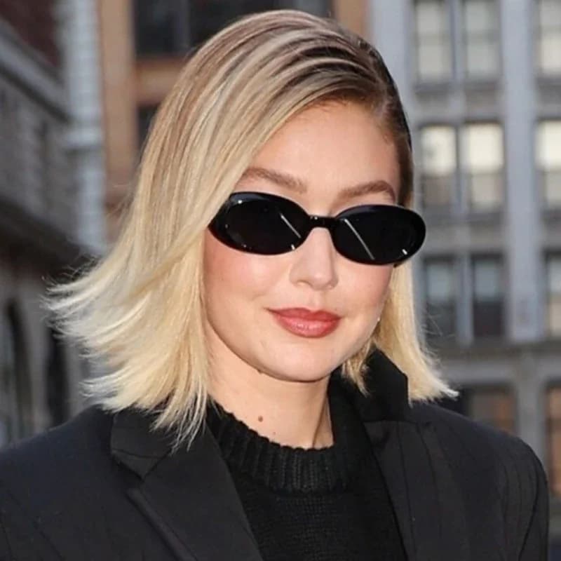 Sunglasses, black retro oval face-showing sunglasses.