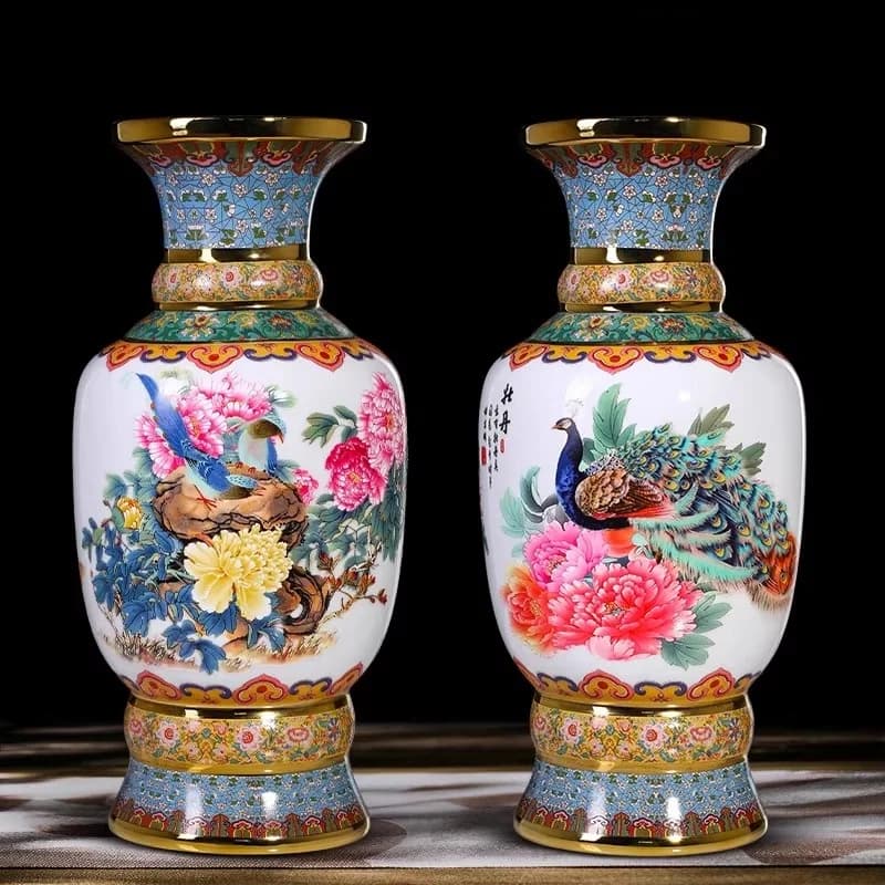 33cm/Jingdezhen ceramic powder color vase, Chinese style entrance TV cabinet, desktop porcelain vase decoration, light luxury en