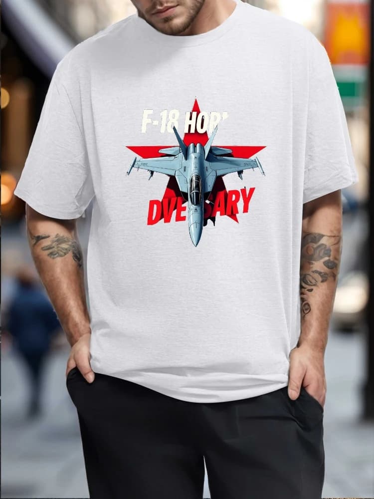 F/A-18 Hornet Adversary Star Graphic Bold Fighter Jet Design-100% cotton summer O-neck short sleeve printed men's T-shirt.
